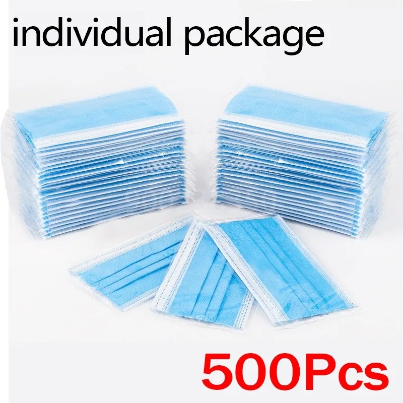 50-500 قطعة من أقنعة الوجه الق - مراجعة Disposable Mask Blue وسعره